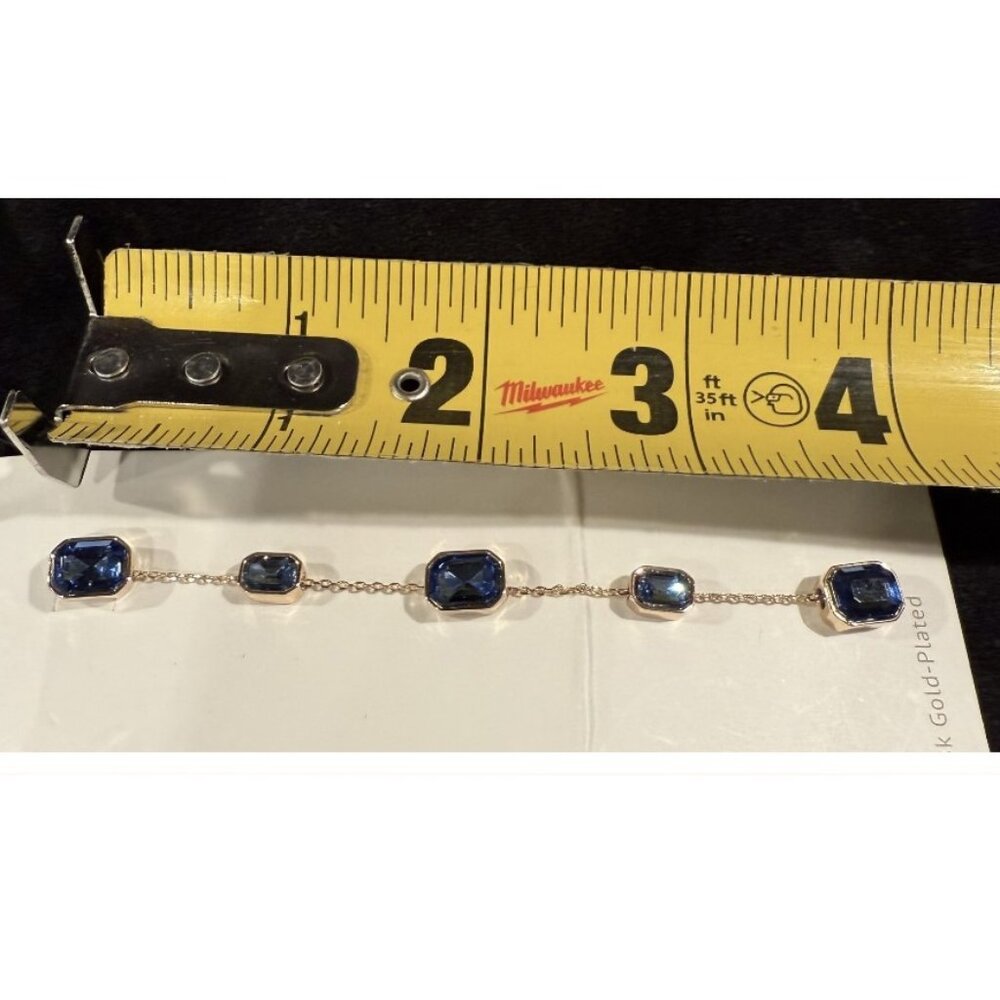 Ettika Earrings Sapphire Blue Crystal Dangle 18K Gold Plated 4.25" - Picture 6 of 6